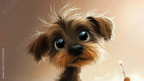 an AI-generated image of a cute dog who is disheveled and has big eyes photo