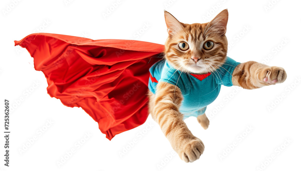 Superhero Cat Flying with Red Cape ,Adorable ginger cat dressed as a ...