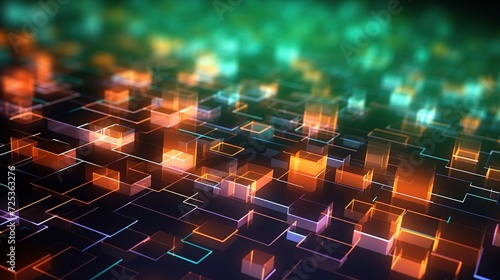 Abstract technology background with glowing squares. 3d rendering toned image
