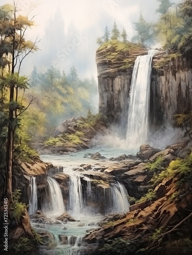 Majestic Waterfall Landscapes  Earth Tones Art Collection