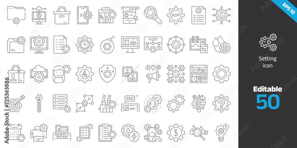 Gear setting vector icon collection.