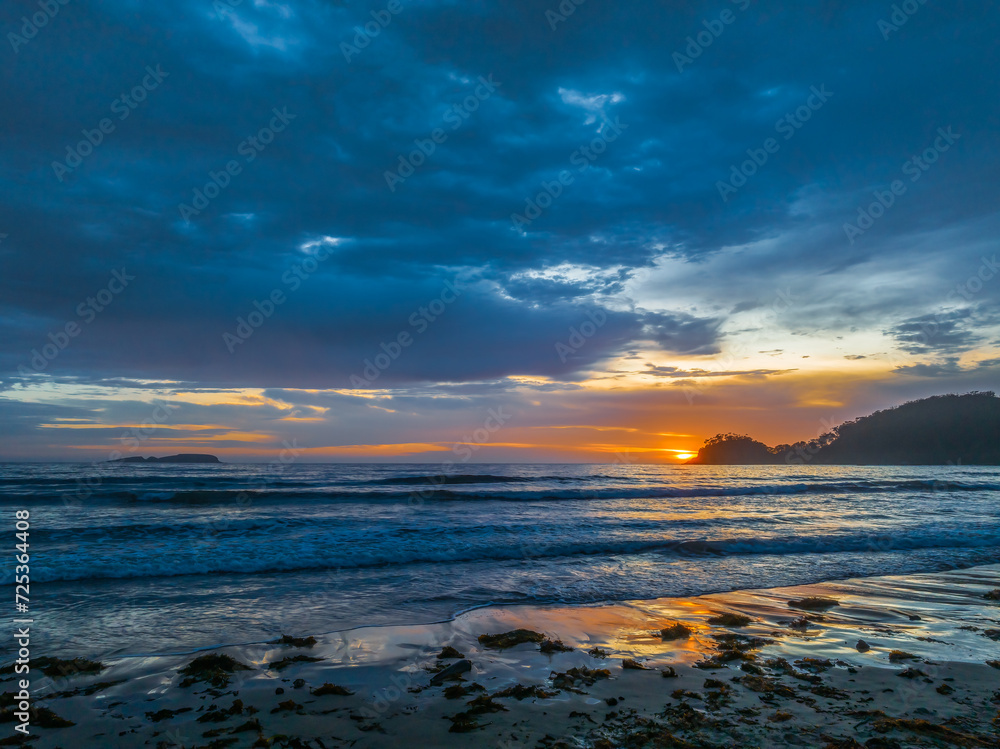 Summer Sunrise Seascape with Rain Clouds