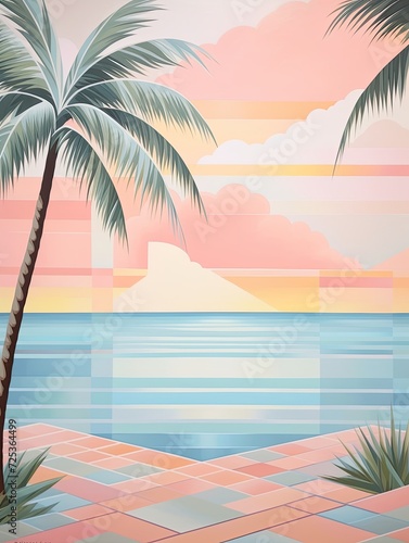 Exquisite Modern Pastel Geometrics  A Tropical Beach Art Inspired Pastel Shoreline Design