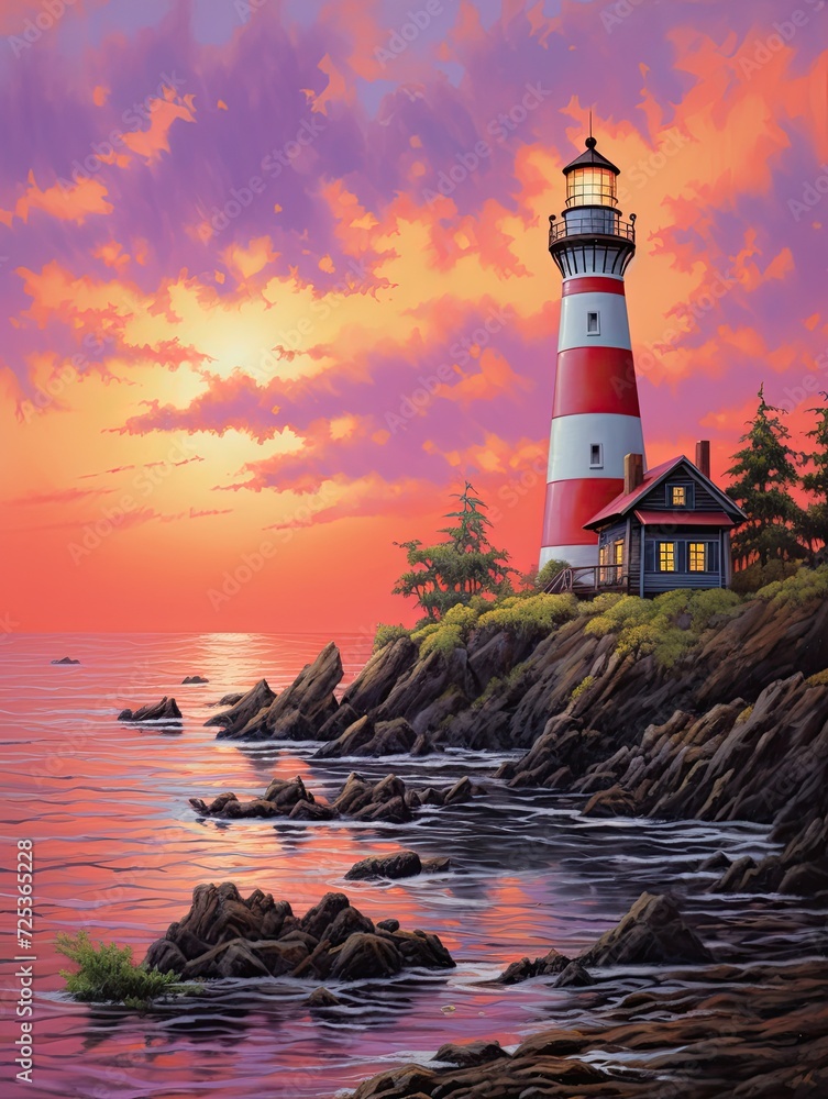 Glowing Twilight Landscape: Nautical Lighthouse Views