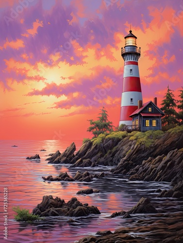 Glowing Twilight Landscape: Nautical Lighthouse Views