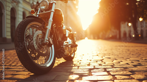 Cool motorcycle on a deserted morning street. © SashaMagic