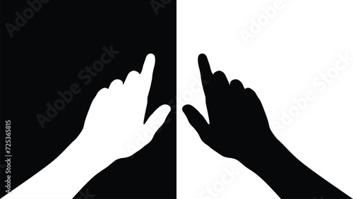 set of hand silhouettes isolated on white and black background, Vector collection of human hands of different gestures, hands gesturing black, Black hands silhouettes, vector illustration