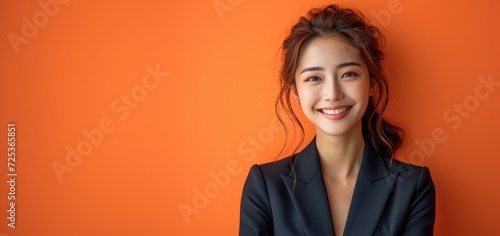 businesswoman, happy smiling female, wearing suit, light clean background