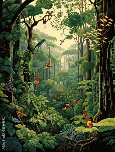 Lush Green Habitats: Rainforest Animal Illustrations and Nature Artwork