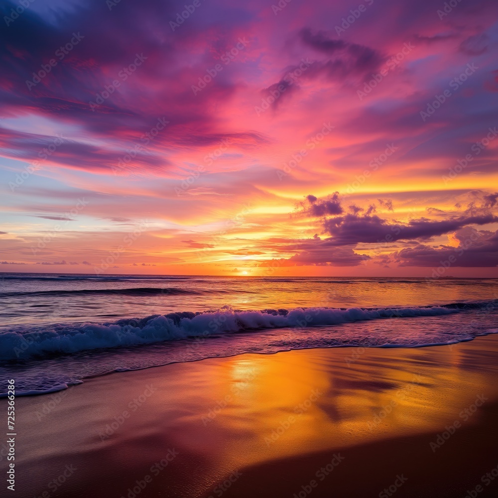 Naklejka premium Beautiful sunset on sea beach, seascape