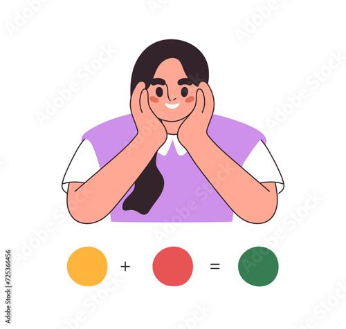 Student studying, calculating. Girl learner thinking about formula, solving e...