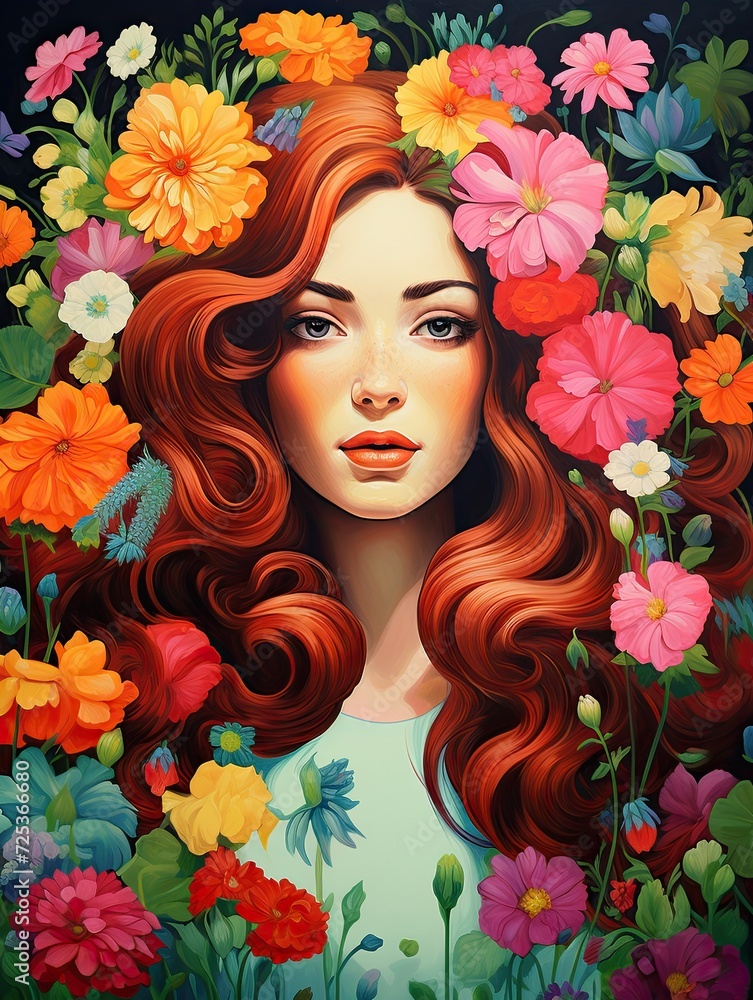 Retro Pop Icons: Meadow Springtime - Captivating Hairstyles Highlighted on Iconic Meadow Paintings