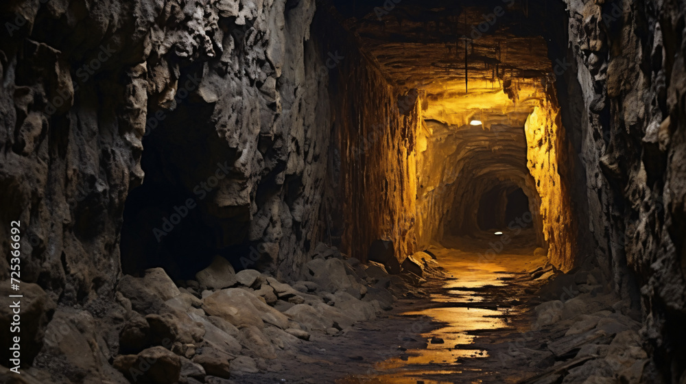 Deserted limestone mine tunnel