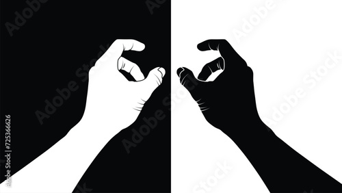 set of hand silhouettes isolated on white and black background, Vector collection of human hands of different gestures, hands gesturing black, Black hands silhouettes, vector illustration