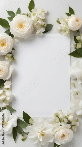 white background with flowers. wedding invitation