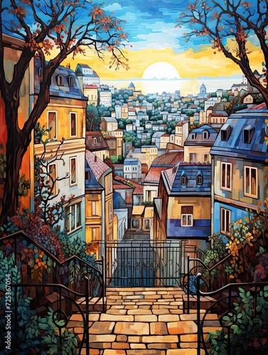 Romantic Paris Street Art: Captivating Valley Landscape with Rolling Streets and Historic Districts