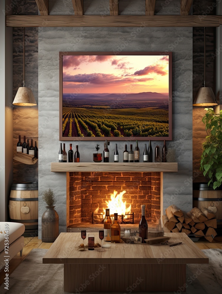 Rustic Wine Cellar Art: Sunset Over Vineyard - Canvas Print Landscape Rustic Wine Cellar Art: Sunset Over Vineyard - Canvas Print Landscape