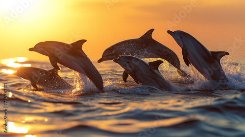 Dolphins in the sea. 