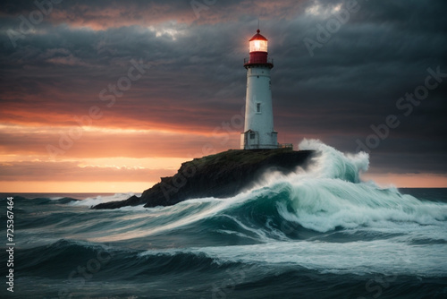 lighthouse, stormy night, waves, cloudy
