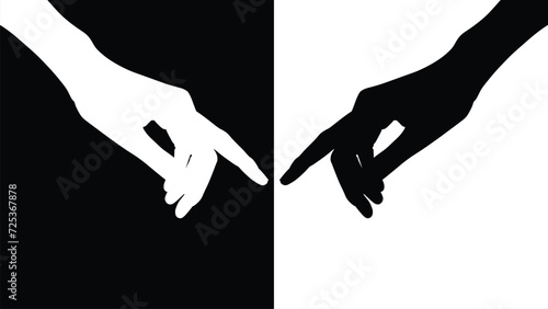 set of hand silhouettes isolated on white and black background, Vector collection of human hands of different gestures, hands gesturing black, Black hands silhouettes, vector illustration