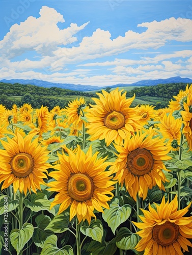 Scenic Sunflower Field Paintings: Endless Vistas and Prints