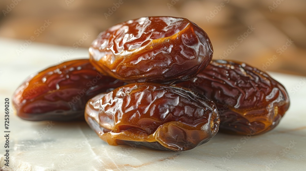 Photo of four dried dates on a white background Photo of four dried dates on a white background