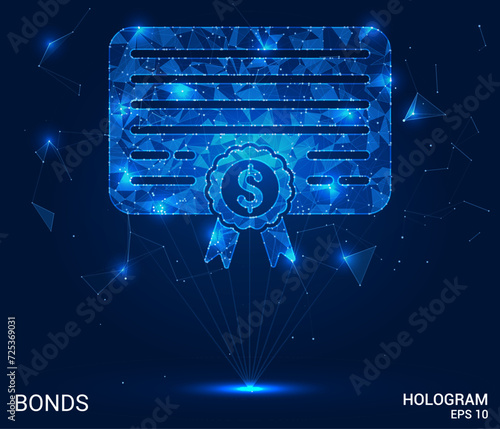 A hologram of a bond. A bond of polygons, triangles of points and lines. Bonds, securities symbol, low-poly compound structure. Technology concept vector.