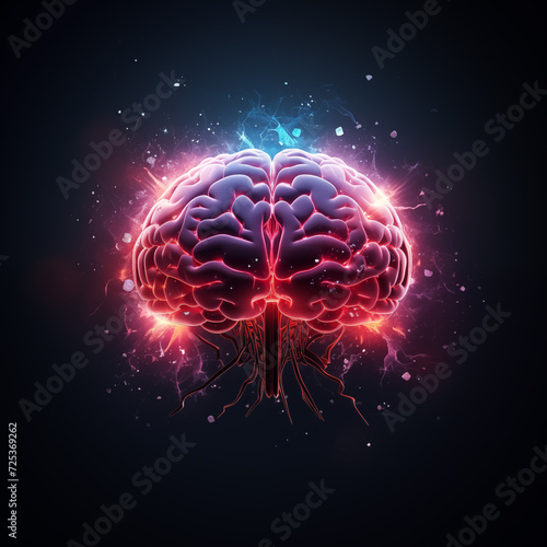 bright bright glowing brain on dark background. Can used for poster  banner  card design. 