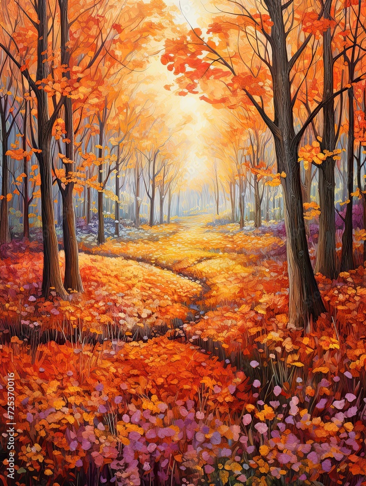 Vibrant Autumnal Forests: A Breathtaking Canvas of Meadow Painting and Fall Fields.