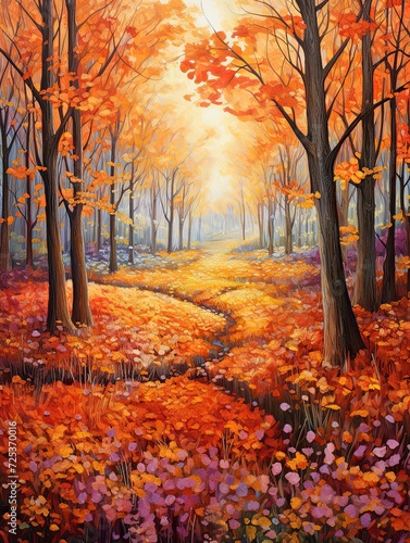 Vibrant Autumnal Forests: A Breathtaking Canvas of Meadow Painting and Fall Fields.