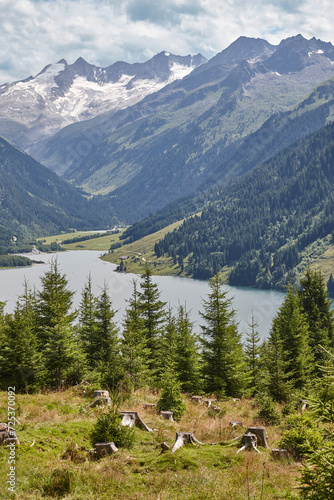 Picturesque austrian mountain, forest and lake austrian landscape. Speicher durlassboben. Austria