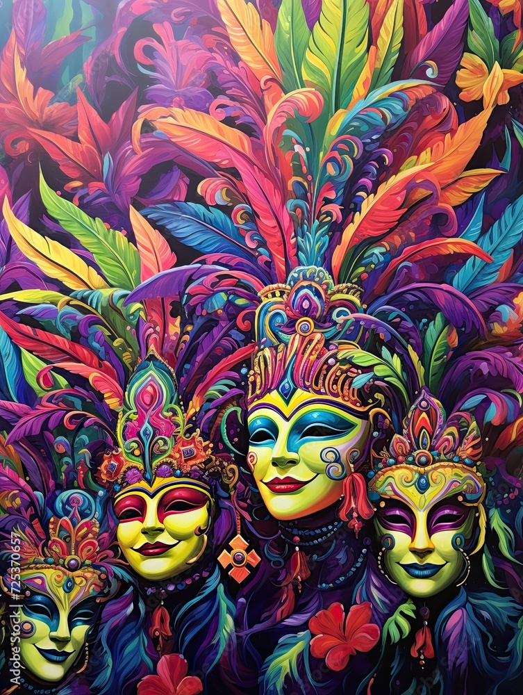 Vibrant Mardi Gras Scenes: Wall Art, Carnival Parade Print