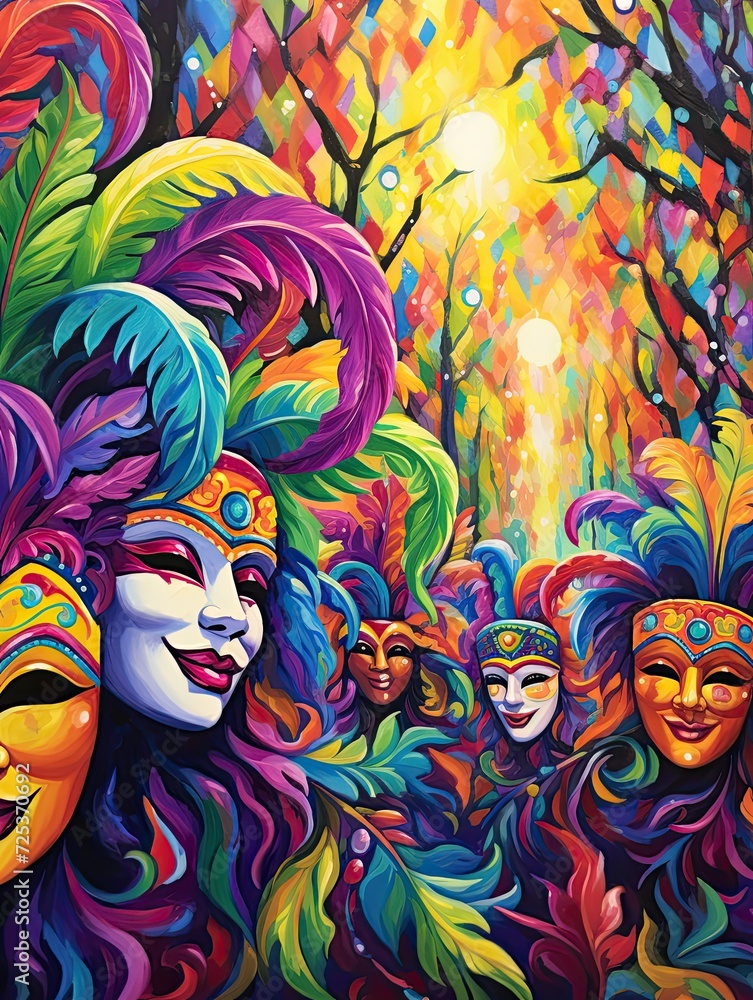 Vibrant Mardi Gras Splendor: Wall Art Decor and Carnival Parade Print Vibrant Mardi Gras Splendor: Wall Art Decor and Carnival Parade Print