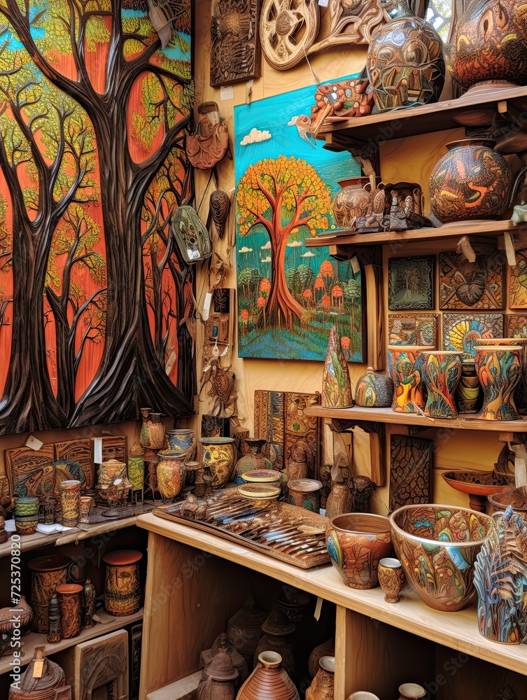 Vibrant Marrakech Market Scenes: Forest Wall Art - Woodland Craftsmen