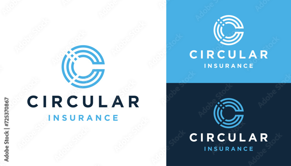 Circular Initial Letter C CI IC with Modern Center Circle Line Art Logo Design
