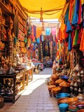 Vibrant Marrakech Market: Colorful Stalls and Wares