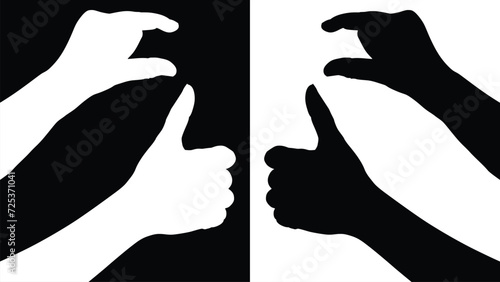 set of hand silhouettes isolated on white and black background, Vector collection of human hands of different gestures, hands gesturing black, Black hands silhouettes, vector illustration