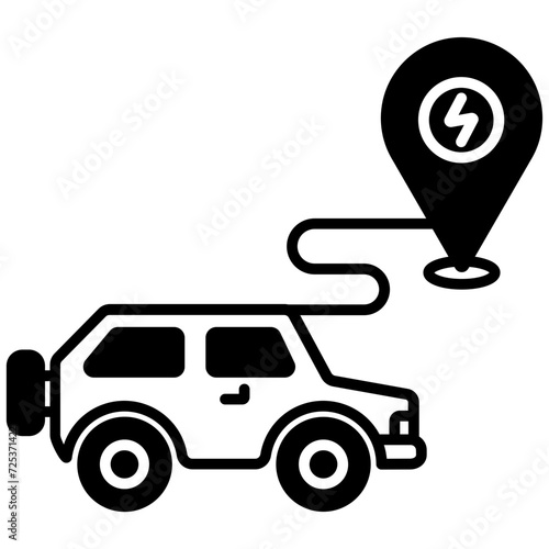 EV Station location glyph and line vector illustration