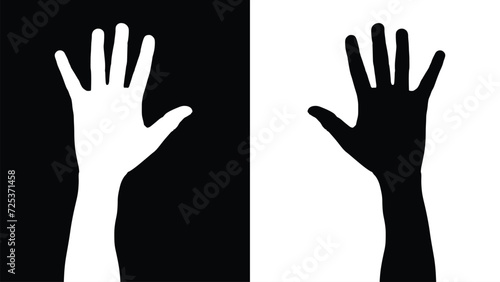 set of hand silhouettes isolated on white and black background, Vector collection of human hands of different gestures, hands gesturing black, Black hands silhouettes, vector illustration