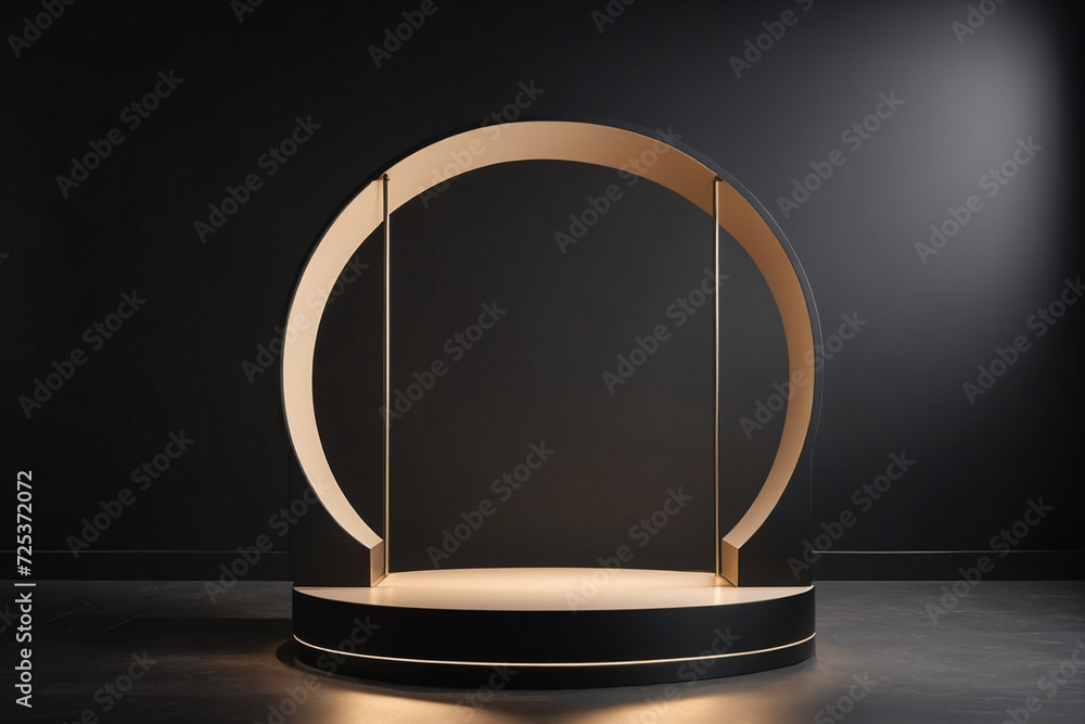 Fototapeta premium Black round arch podium pedestal presentation of a new product studio sale on black Friday