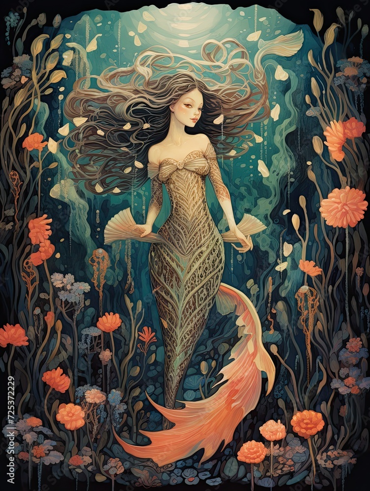 Whimsical Mermaid Sketches: Scenic Prints and Undersea Adventures
