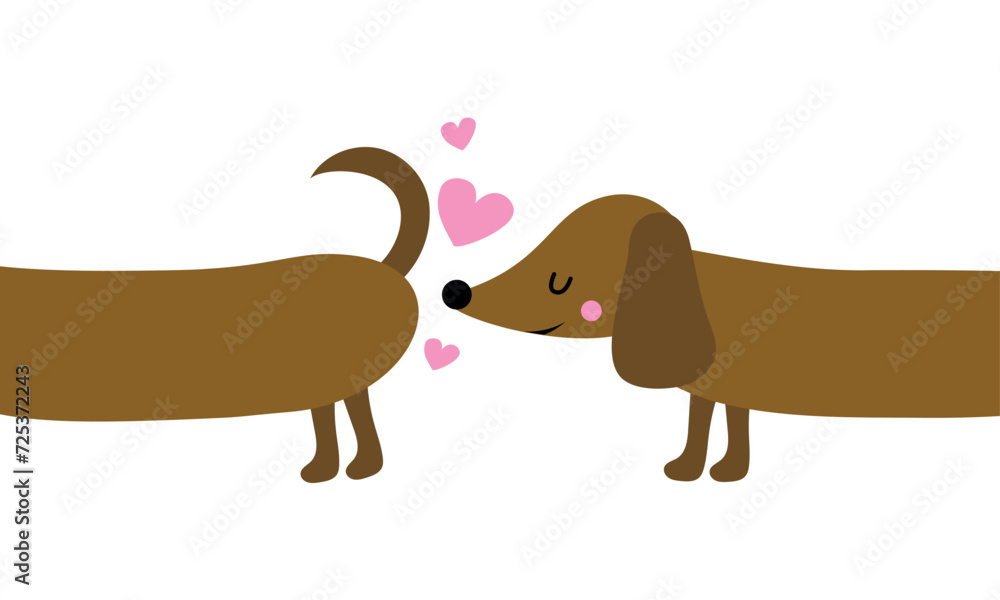 Happy Valentine's Day - Doodle draw and phrase for Valentines Day. Hand drawn lettering for Love Day greeting cards, invitation. Good for t-shirt, mug, gift, printing press. Adorable dachshund dog.