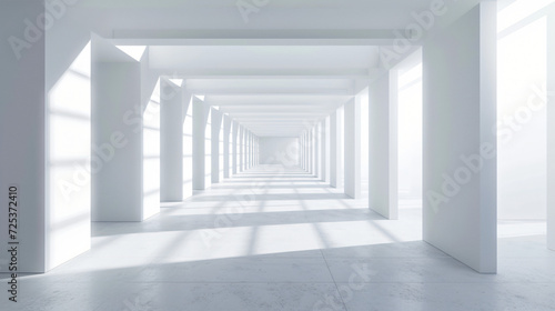 Empty white room with geometric structure