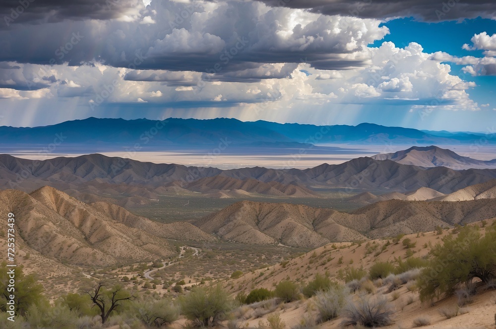 Beautiful view of Clouds over desert landscape in Gila National Forest, Santa Fe, New Mexico, USA