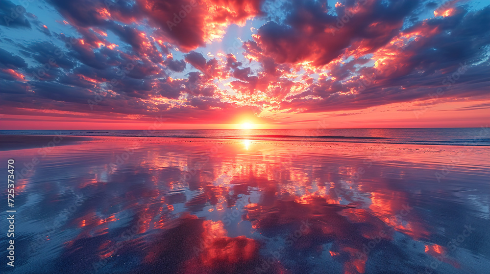 Image of a Vibrant Sunset with Clouds Reflected  Background