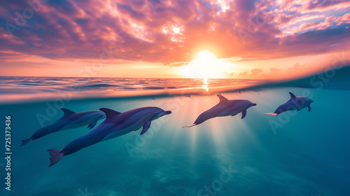 Dolphins jump. 