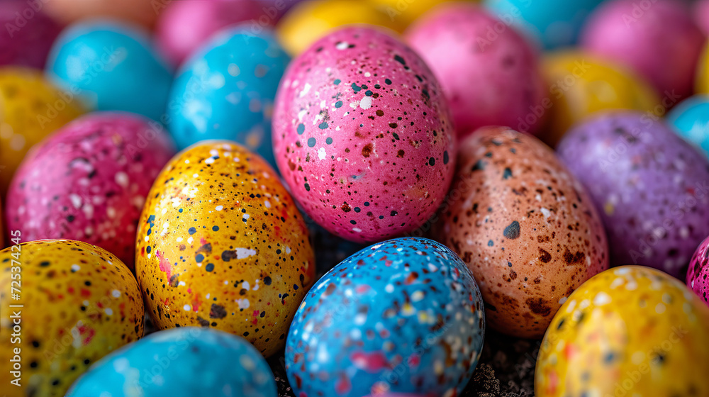 Easter eggs colorful close up background, blurred background