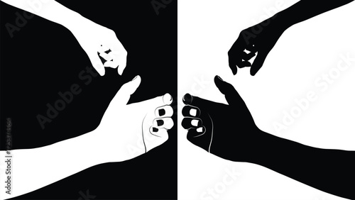 set of hand silhouettes isolated on white and black background, Vector collection of human hands of different gestures, hands gesturing black, Black hands silhouettes, vector illustration