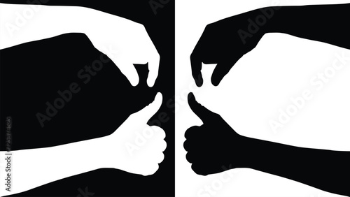 set of hand silhouettes isolated on white and black background, Vector collection of human hands of different gestures, hands gesturing black, Black hands silhouettes, vector illustration