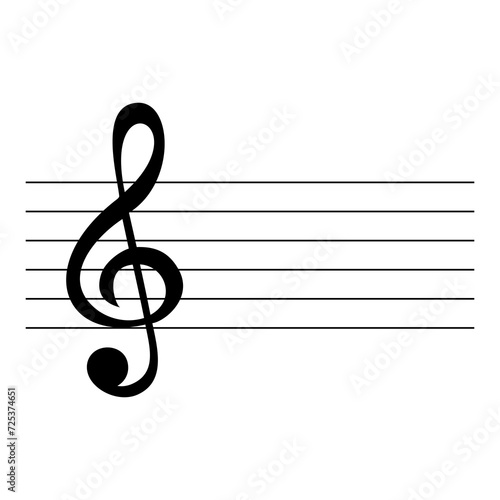 treble clef on sheet of paper. Music treble clef icon. Violin key icon, clef symbol, black isolated vector icon. Black violin clef isolated on white background.